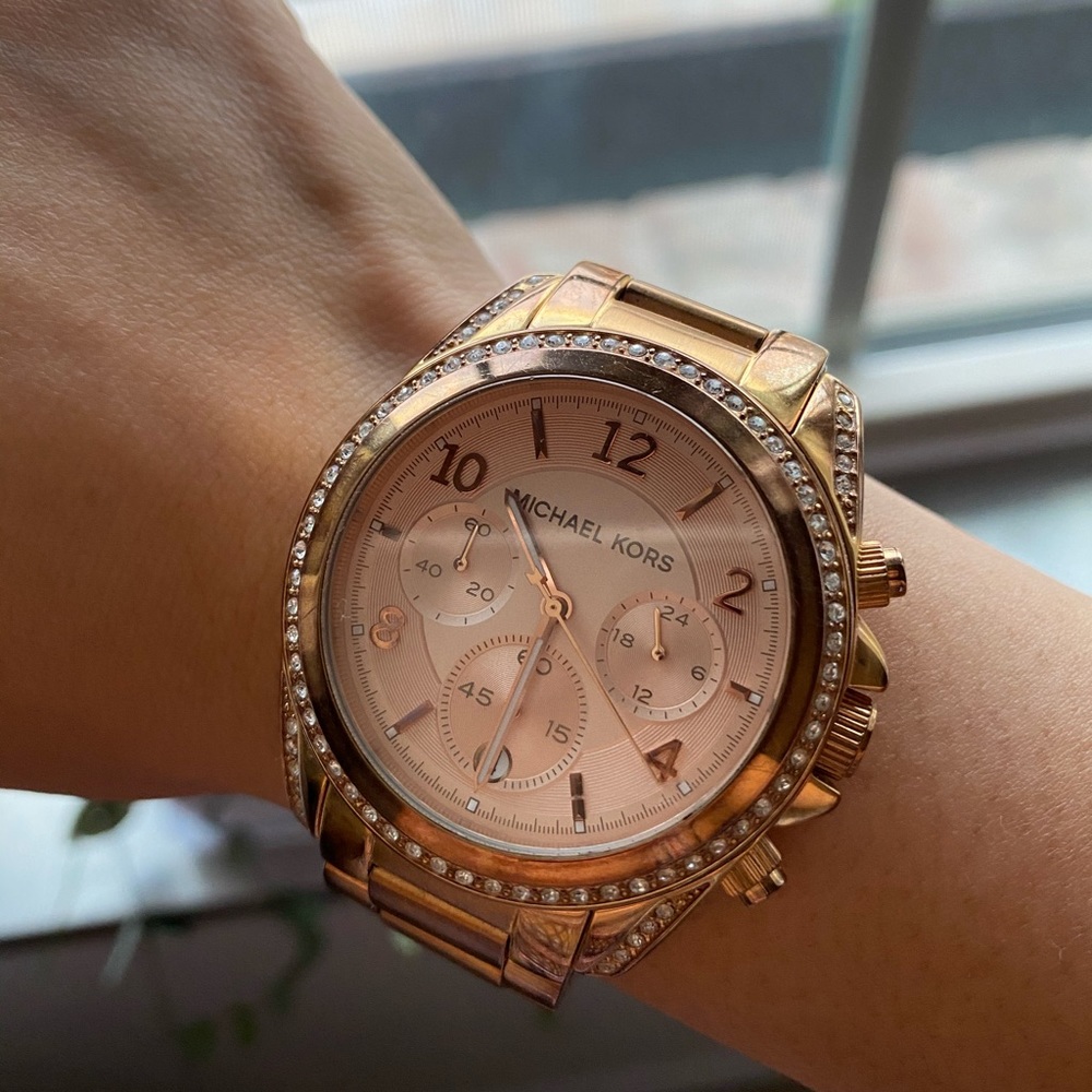 Michael Kors crystal bezel rose gold steel watch